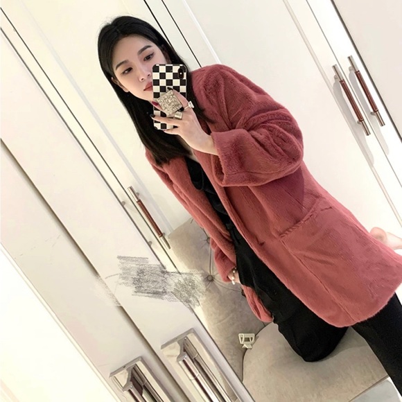 Jacuemus style Korean style lotso pink faux fur padded trench shearling coat - Picture 2 of 7